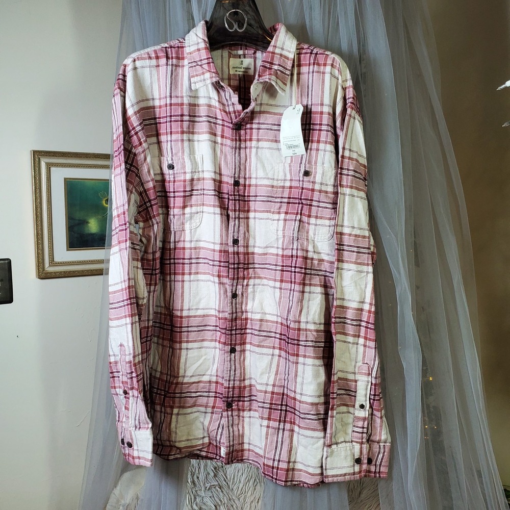 Mutual Weave Flannel Check Ivory Tan Plaid Button Down‎ Shirt NWT 2x Fits L JCP